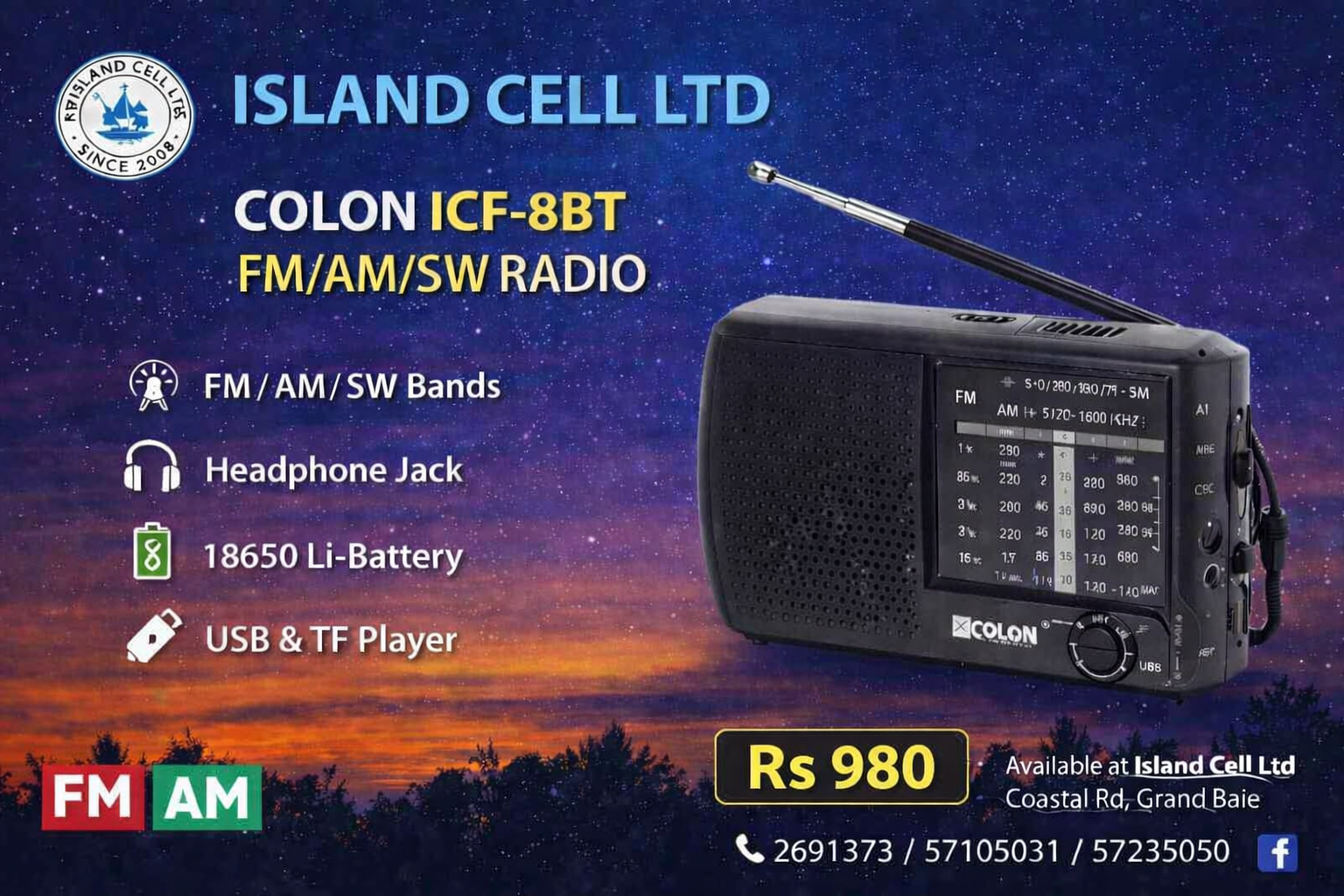 Colon ICF‑8BT FM/AM/SW Radio